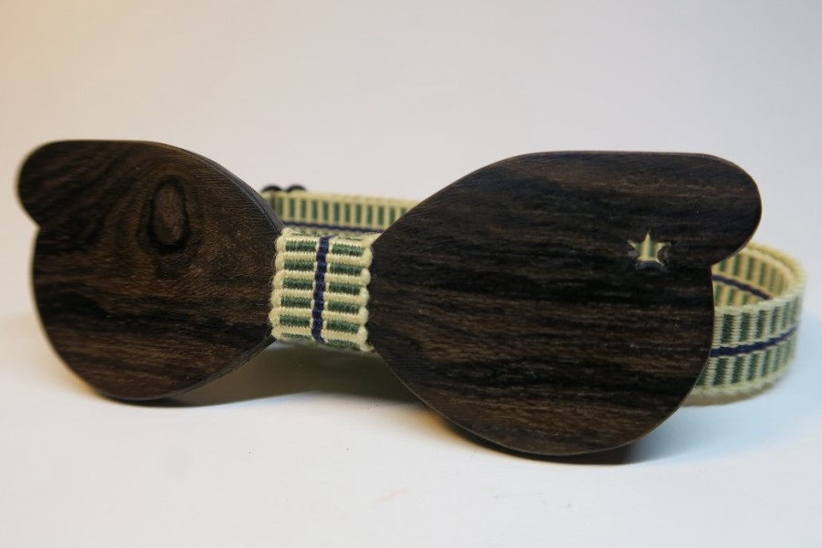 ART工房Nobの木製蝶ネクタイ/ボウタイ スターシリーズ  S(スリム)タイプ5型  シャム柿材+真田紐木綿平織