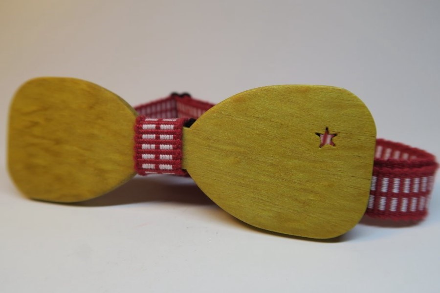 ART工房Nobの木製蝶ネクタイ/ボウタイ スターシリーズ M(標準）タイプ3型 イエローハート材+真田紐木綿平織