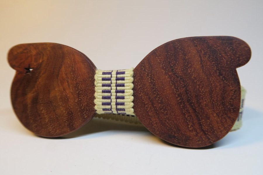 ART工房Nobの木製蝶ネクタイ/ボウタイ スターシリーズ  M(標準) タイプ5型 花梨コブ材+真田紐木綿平織