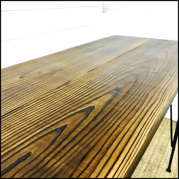 古材杉板とアイアンフレームのダイニングテーブル【サイズオーダー可】 2枚目の画像