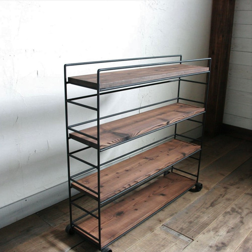 アイアン＆ウッド ブックワゴン【サイズオーダー可】 本棚・絵本棚