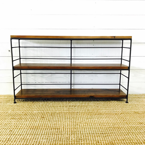 天然板和鐵製書架（寬90公分）2層式[可訂購尺寸] 第2張的照片