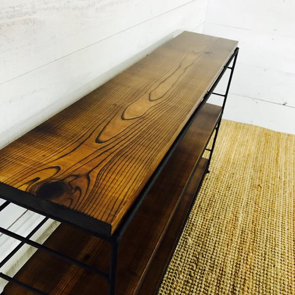 天然板和鐵製書架（寬90公分）2層式[可訂購尺寸] 第4張的照片