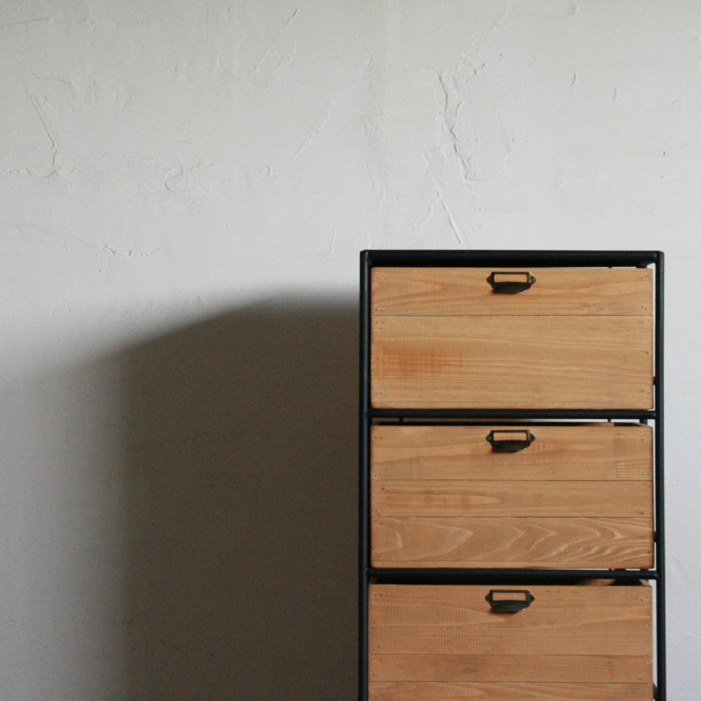 アイアンと木箱のドロワー　1列5段【サイズオーダー可】