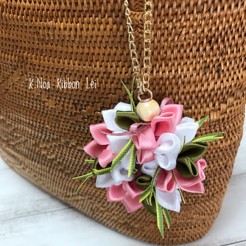 ✿ぷりん♡ リボンレイ ✿パステルレインボー×モモ リボンレイチャーム