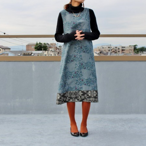 着物リメイク♪ 大島紬　ふんわりワンピース　MーL 総裏裏地付　秋コーデ♪ 着物リメイク♪ 大島紬 ふんわりワンピース MーL 総裏裏地付 秋