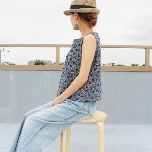 着物リメイク・浴衣のノースリーブブラウス・ショート丈（イチョウ・L  