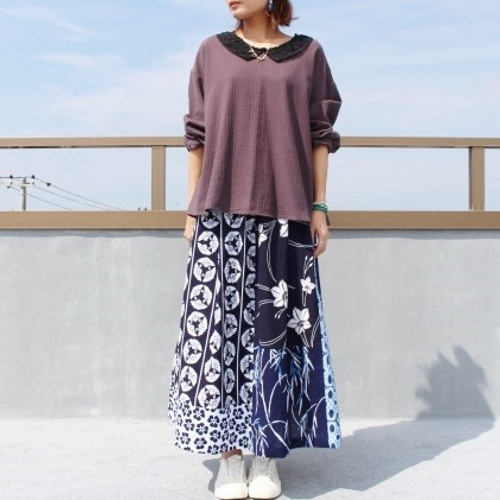 着物リメイク・浴衣のタック入りロングスカート（パッチワーク