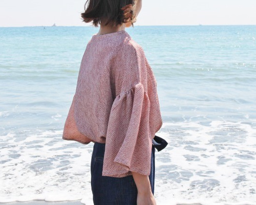 ハンドメイド・着物・絞り・フリル袖カットソー 楽天市場】【最大30%OFFクーポン配布中】フリルデザインパフ袖