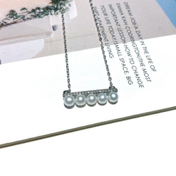 【I JEWELRY】頂級手工純銀訂製系列 低調平衡木小珍珠鑲鑽純銀項鍊 附純銀保證卡 精美禮物包裝 生日禮物 第3張的照片