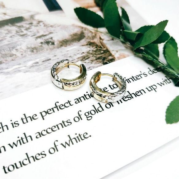 Eli Jewelry 義大利進口14K金歐美個性雙色精緻雕刻黃金耳環 附金飾保證卡 金重0.48錢 第1張的照片