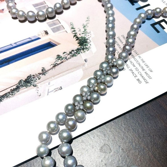 【I JEWELRY】頂級手工純銀訂製系列 奢華貴氣貴婦淡水珍珠純銀項 灰色 附純銀保證卡 精美禮物包裝 生日禮物 第2張的照片