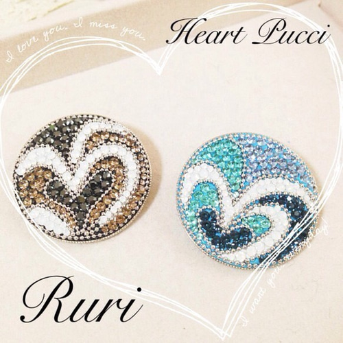 スワロフスキー】ハートプッチ柄デザインブローチ ブローチ Ruri-jewel