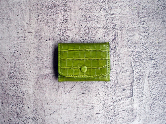 マスタードグリーン収縮革財布小さな袋が収納されました 8枚目の画像