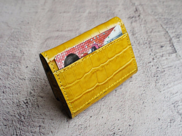 焦糖黃-收窄式皮革零錢包 小物收納包 第6張的照片