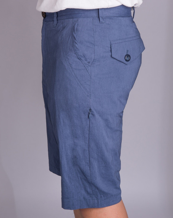 MA002 ROYAL BLUE 皇室藍輕薄棉麻8口袋彈性休閒短褲 第5張的照片
