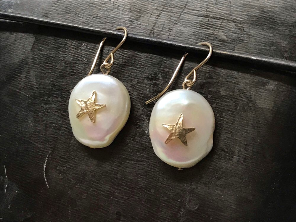 淡水パールと星のピアス