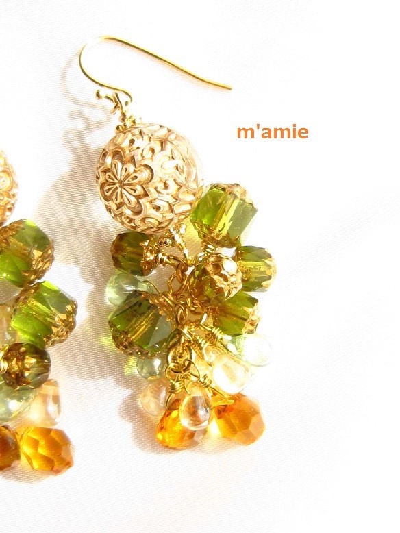 天然石シトリンの春色グラデーションイヤリング/ピアス