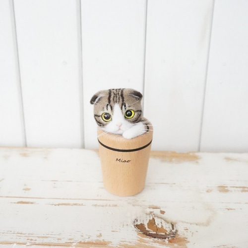 コップ猫＊スコティッシュフォールド＊羊毛フェルト 羊毛