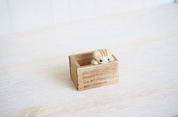 ミニチュア猫のウッドボックス＊茶とら白 5枚目の画像