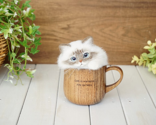 マグカップ猫＊羊毛フェルト＊猫＊置物 羊毛フェルト po*pisolino 通販