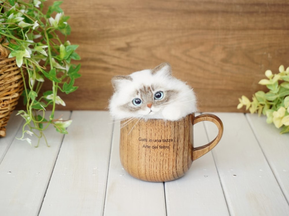マグカップ猫＊羊毛フェルト＊猫＊置物 羊毛フェルト po*pisolino 通販