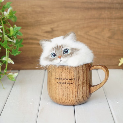 マグカップ猫＊羊毛フェルト＊猫＊置物 羊毛フェルト po*pisolino 通販