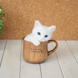 マグカップ猫＊羊毛フェルト＊白猫＊置物 3枚目の画像