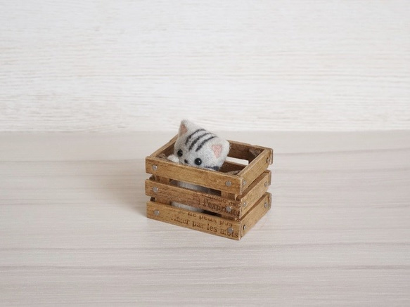 小さな猫のウッドボックス＊羊毛フェルト 4枚目の画像