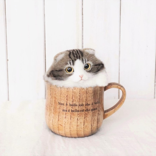 マグカップ猫＊きじ白＊羊毛フェルト*猫 羊毛フェルト po*pisolino