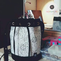 アップグレード版[HOPOTOTO]専用バケットバッグオリジナルスターキャンバスウィロー白黒 2枚目の画像