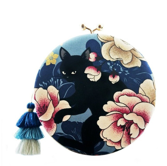 新しい日本スタイルの花が豊富な猫の両面異なる小さな丸い袋の3つのタイプの携帯斜め肩のシングルショルダーゴールド袋 2枚目の画像