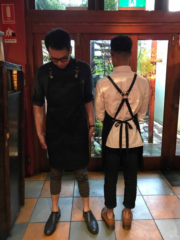 [ブラックデニムエプロン＆レザーストラップ] Cafe,Bar,レストラン,美容師さん,キャンプ&BBQにも 8枚目の画像