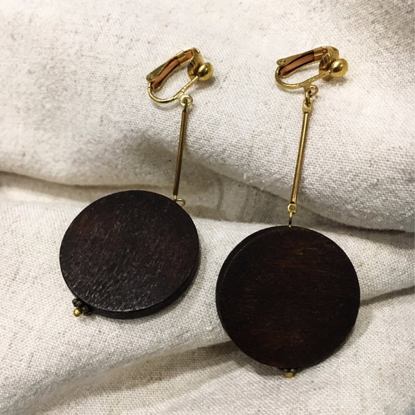 黃銅耳環♡木質圈圈（耳勾／耳夾） 第5張的照片