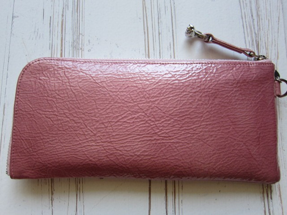 　送料無料　人気ナンバーワンカラー薄くて軽いエナメルロング長財布一番人気桜ローズ 5枚目の画像