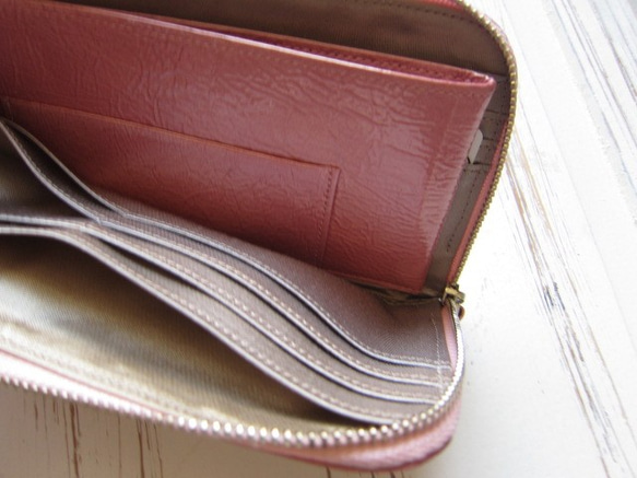 　送料無料　人気ナンバーワンカラー薄くて軽いエナメルロング長財布一番人気桜ローズ 6枚目の画像
