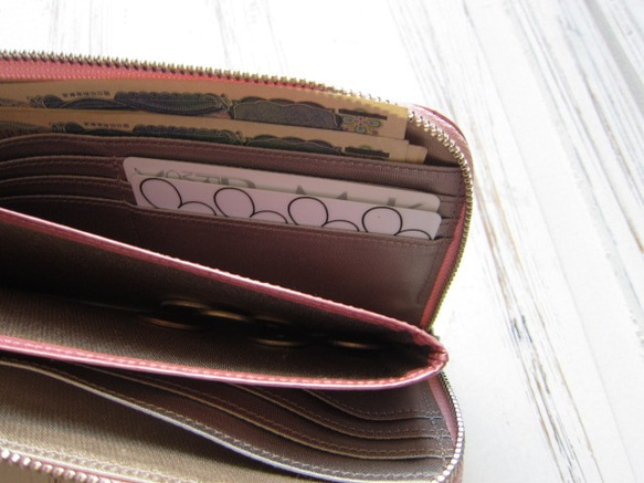 　送料無料　人気ナンバーワンカラー薄くて軽いエナメルロング長財布一番人気桜ローズ 7枚目の画像