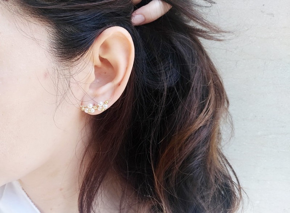 綻放的Swarovski珍珠耳環夾 / Blooms Swarovski pearl earring. 第2張的照片