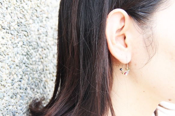 甜美迷幻彩石耳環/ Colorful multi semi stones14KGF earring 第2張的照片