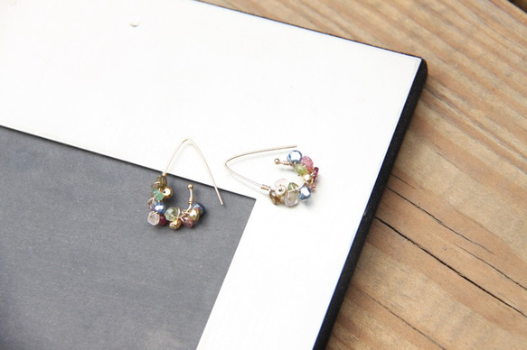 甜美迷幻彩石耳環/ Colorful multi semi stones14KGF earring 第5張的照片