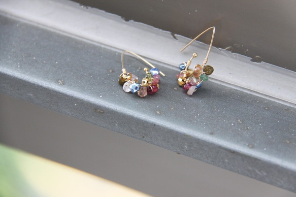 甜美迷幻彩石耳環/ Colorful multi semi stones14KGF earring 第7張的照片