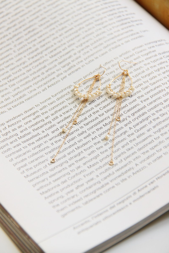 跳耀的"白" 天然淡水珍珠14KGF包金耳環 Freshwater pearl earring/ 14 K GF ear 第6張的照片