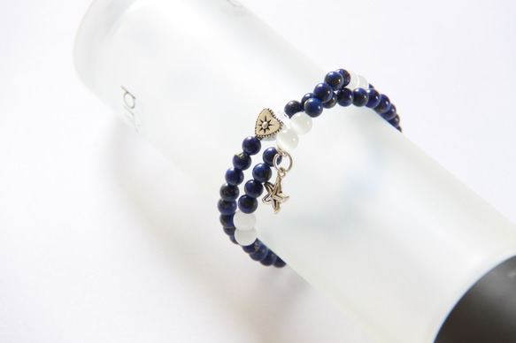 時尚能量珠寶系列-青金石貓眼石雙環手鍊/ Lapis Lazuli & cat's eye bracelet 第4張的照片