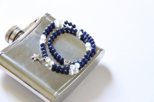 時尚能量珠寶系列-青金石貓眼石雙環手鍊/ Lapis Lazuli & cat's eye bracelet 第8張的照片