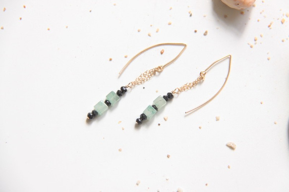 東菱石耳環/  Aventurine 14KGF long dangle earring 第3張的照片