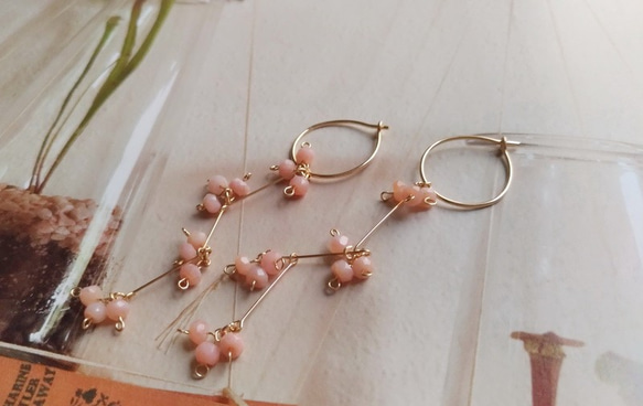 粉紅蛋白石14KGF耳環/ pink opal 14KGF earring 第4張的照片