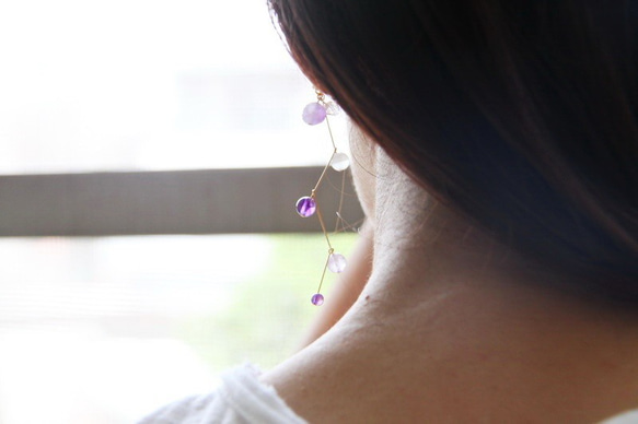 遊走的你~紫水晶精串14KGF耳環耳夾 / Amethyst 14KGFearring 第4張的照片