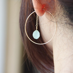 梨型綠玉髓14KGF大圈耳環/  Ｃhrysoprase with 14KGF big hoop earring 第1張的照片