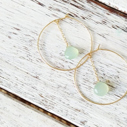 梨型綠玉髓14KGF大圈耳環/  Ｃhrysoprase with 14KGF big hoop earring 第6張的照片