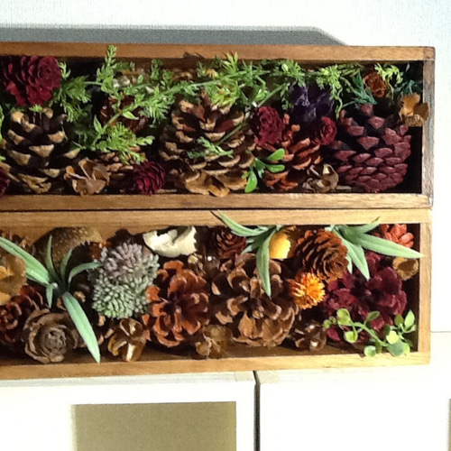 秋ハンドメイド2017』送料無料☆木箱アレンジ木の実のナチュラル